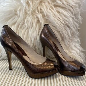 Michael Kors Elegant Bronze Metallic Peep-Toe Platform Pumps